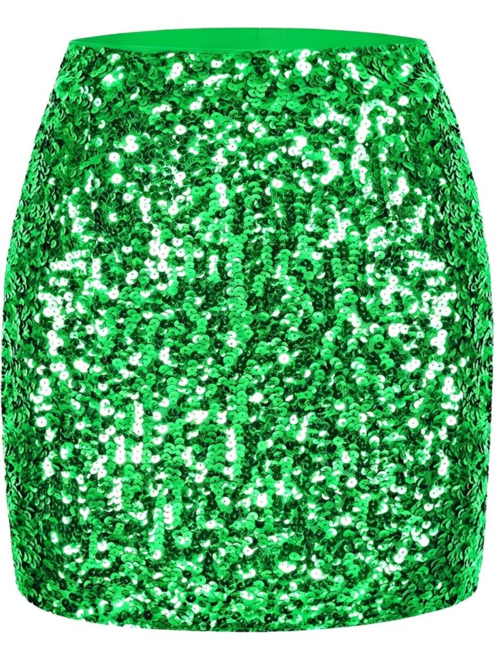 Women's Sequin Sparkle High Waist Bodycon Stretchy Pull On Green Mini Skirt